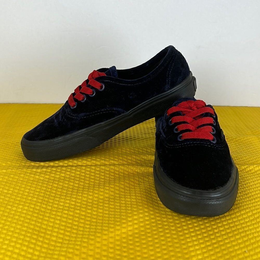 Vans Authentic Velvet Navy Blue Skate Shoes Black Sole 90s Mens 3.5 Womens 5